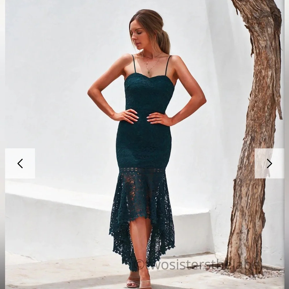 Two Sister the Label Elegant Lace Midi Dress in Teal
